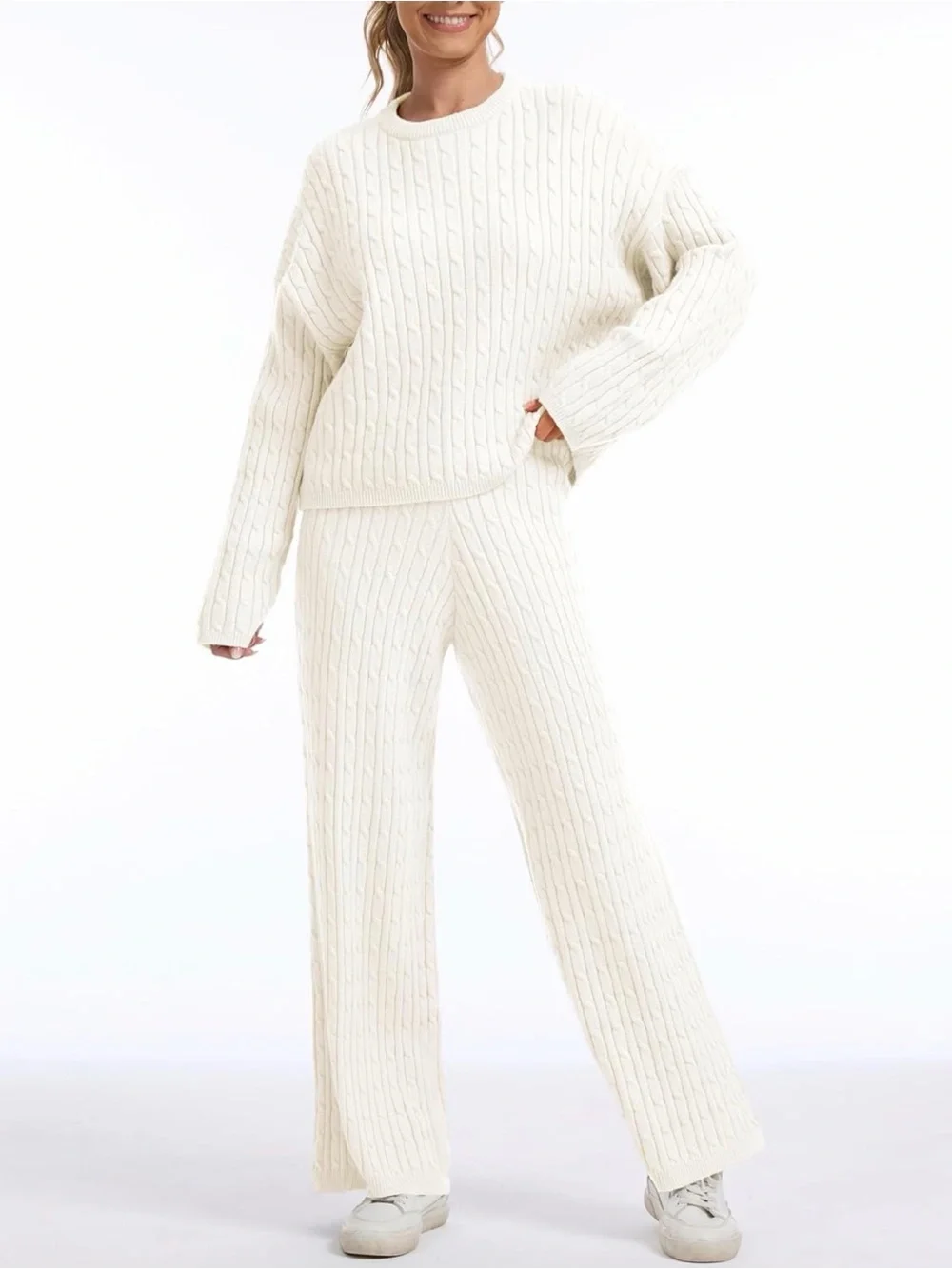 AnotherChill Women's Cable Knit Sweater Lounge Set - Picture 1 of 4